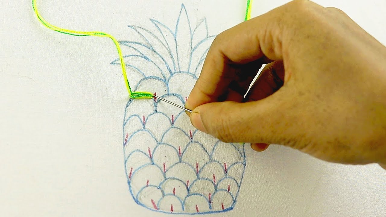 how to embroider pineapple step by step / como bordar una piña / embroidery stitches for fruits