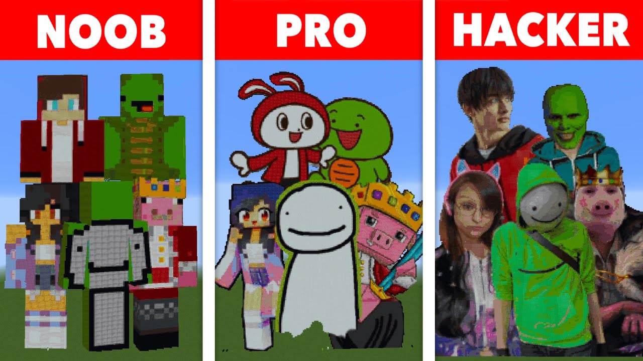 NOOB VS PRO VS HACKER Minecraft Pixel art✨Maizen＆Dream＆Aphmau＆Technoblade