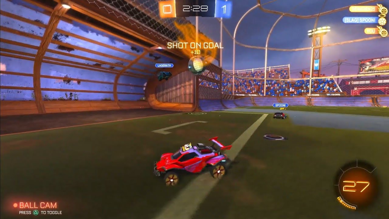 Rocket League 3v3 match. A calm chip to goal