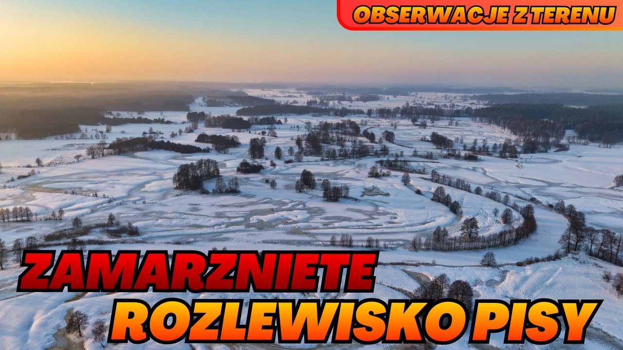 Zamarznięte rozlewiska na Pisie. Dobry Las. Okiem Drona #pogoda #polska #zima