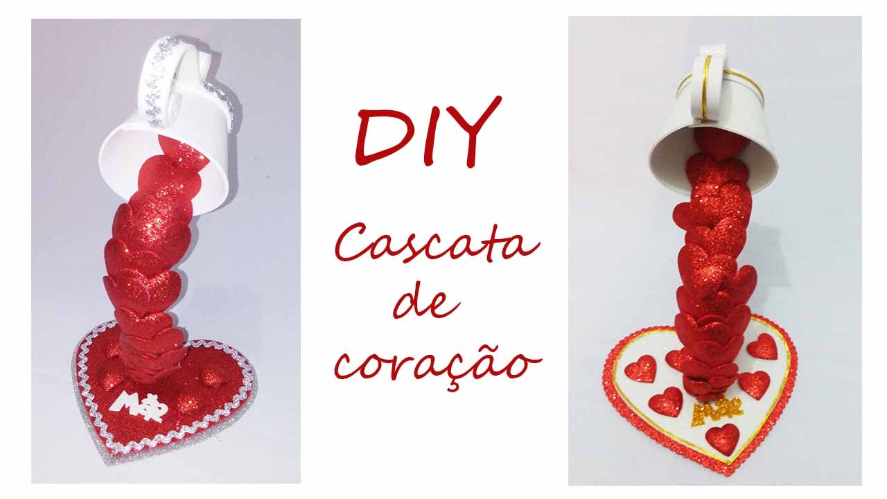 Artesanato dia das mães Cascata de corações em EVA