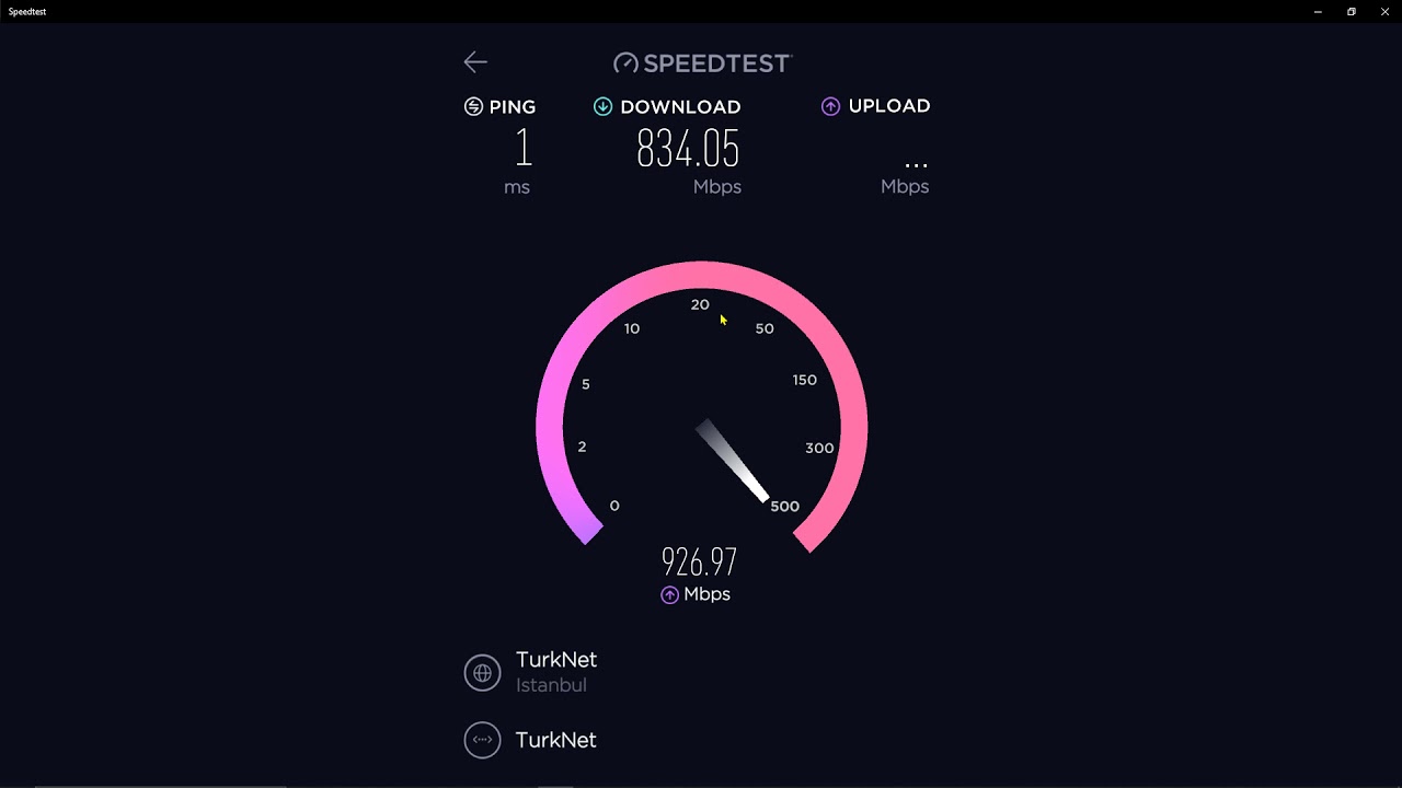Turknet GigaFiber Test 1000mbps internet En iyisi