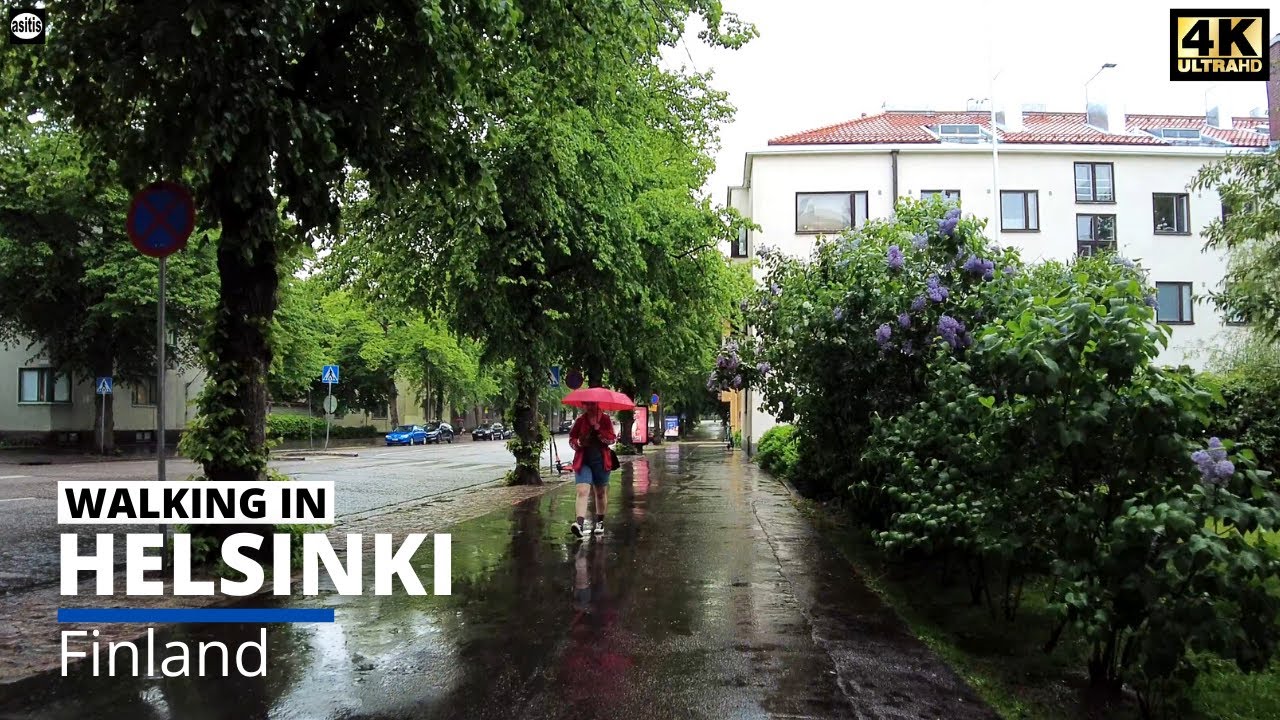 Walking in the Rain in Helsinki Finland - Meilahti