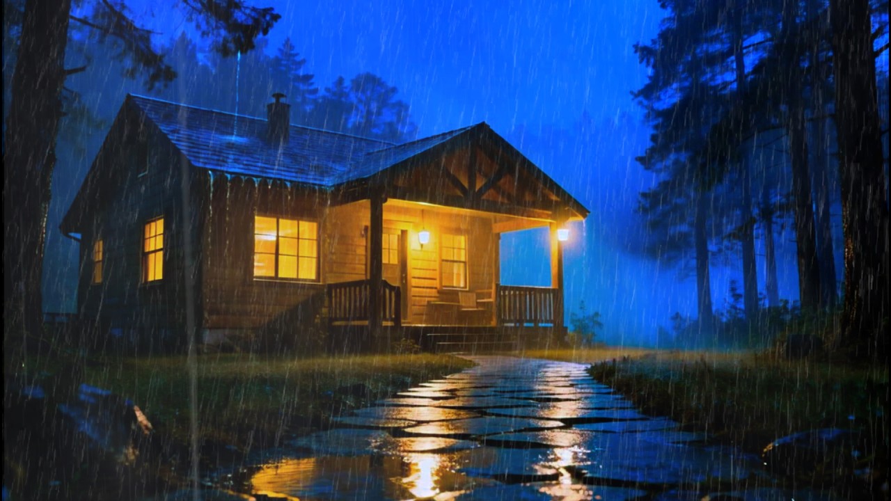Heavy Rain on Cabin Roof 🌧  Powerful Forest Storm for Sleeping
