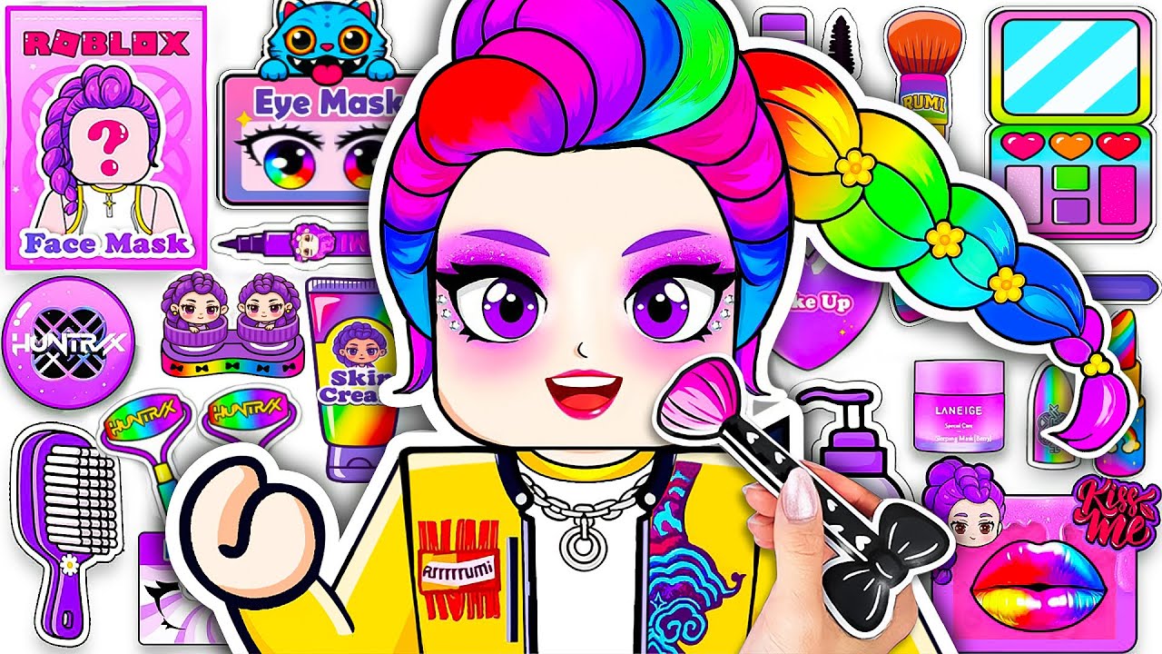 🎀Paper DIY🎀 KPOP DEMON HUNTERS RUMI Roblox Colorful Hair Care + Skincare + Makeup Blind Bag Unboxing