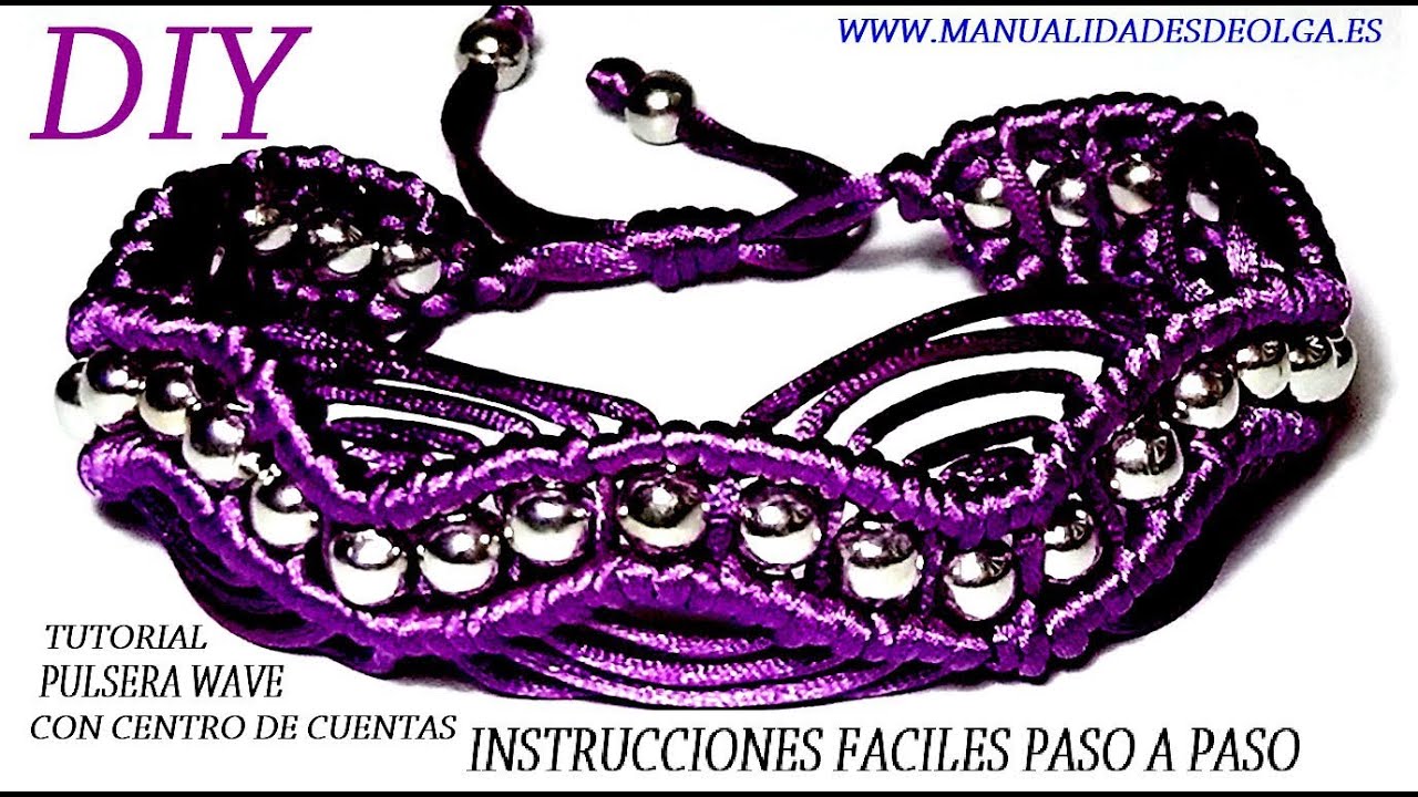 COMO HACER PULSERA CON NUDOS DE ONDAS O WAVE DE HILO Y ADORNADA CON CUENTAS PLATEADAS. TUTORIAL DIY