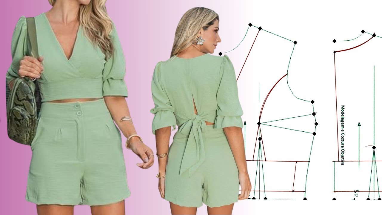 COMO FAZER CONJUNTO CROPPED E SHORT PASSO A PASSO (Interpretação de modelo e molde)