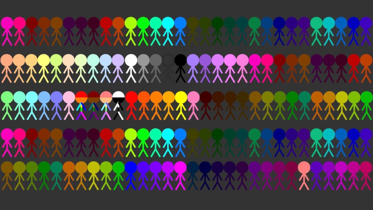 100 Stickman Color RTTB Run Race in Algodoo