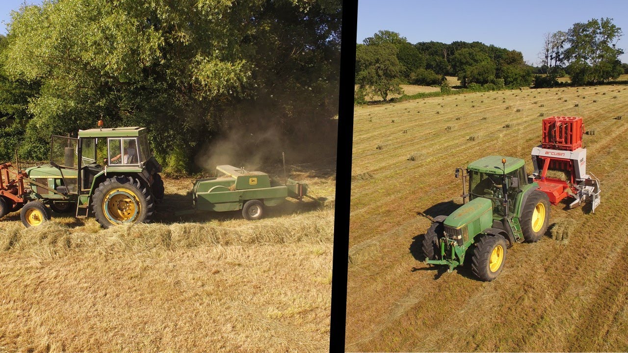 Foin en petite botte / JD & arcusin multi pack B14 et JD 3130 & presse JD / SCEA des trois chardons