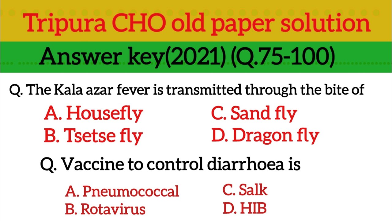 Tripura CHO official answers key 2021||CHO exam preparation 2023||previous questions paper solution