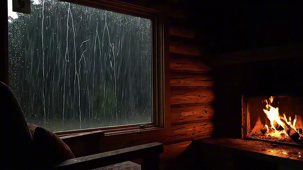Heavy Rain Sounds & Fireplace Ambience for Deep Sleep and Relaxation