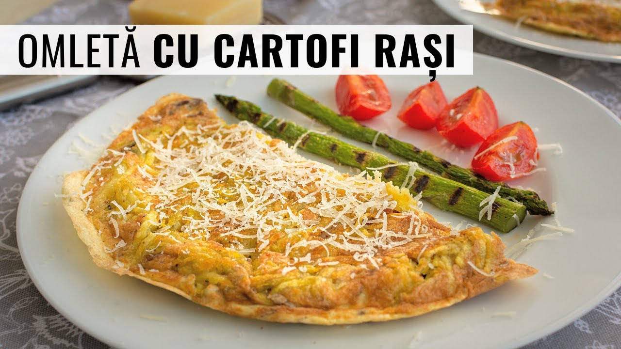 Omletă cu cartofi rași - rapidă și sățioasă. Perfectă pentru orice masă a zilei sau pentru pachet.