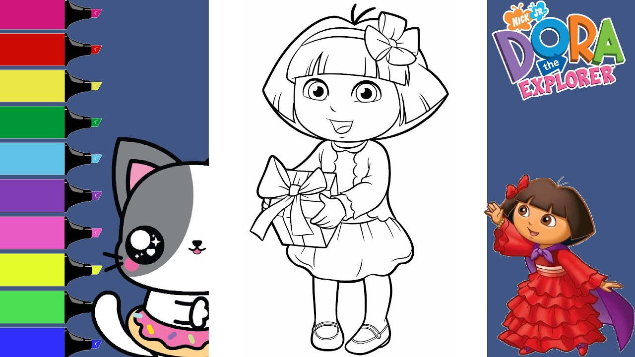 Coloring Dora the Explorer and Boots Holiday Party Fun Coloring Book Pages | Sprinkled Donuts JR