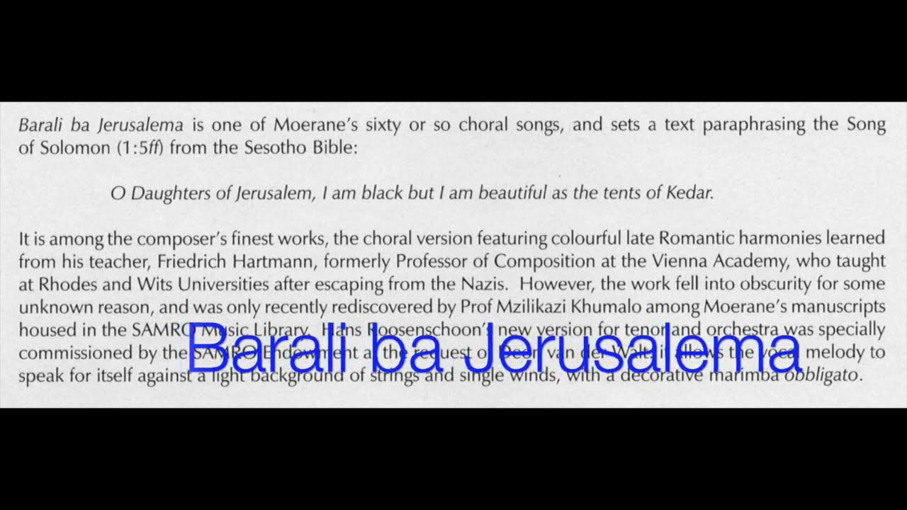 Barali ba Jerusalema composed by Michael Mosoeu Moerane
