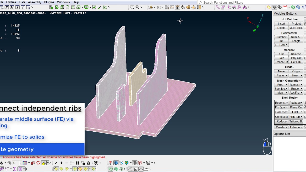 Volume Mesh: Creation and connection of 3D Ribs