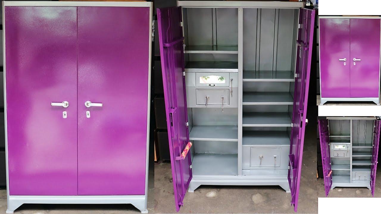 Purple Colour Almirah Latest Simple 2 Side Door iron Wardroube Cupboard in Popular Furnitures