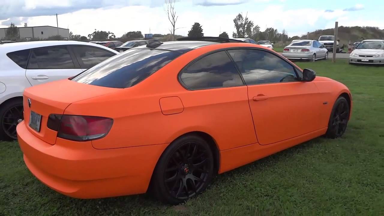 Matte Orange Wrapped BMW 328i With Black Rims