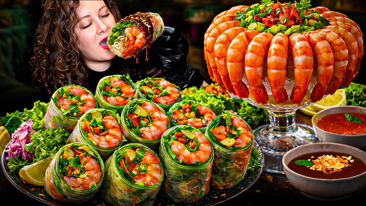 CRISPY SPRING ROLLS & SHRIMP COCKTAIL MUKBANG | ASMR EATING | MUKBANG | SHRIMP | FOOD MUKBANG🔥