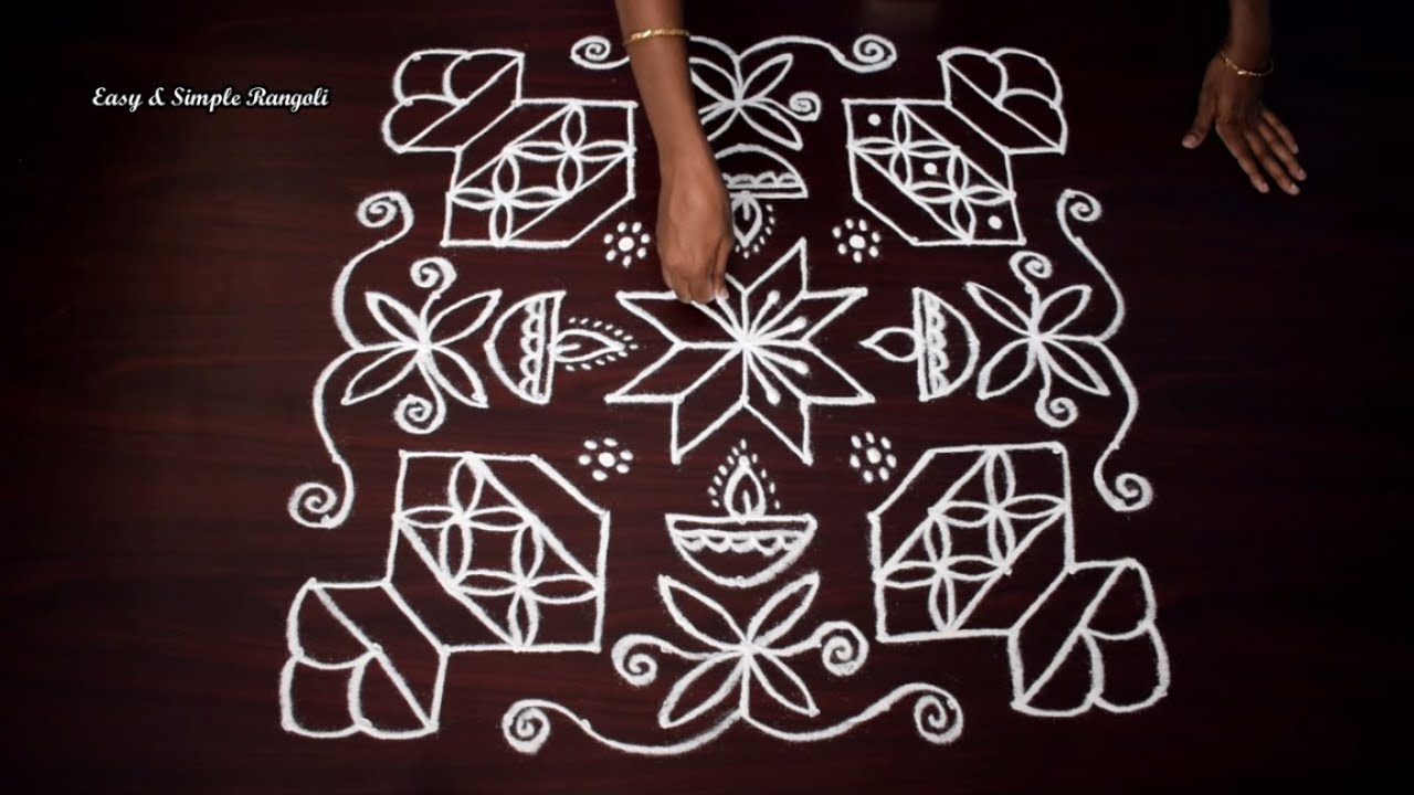 13 × 13 DOTS || KOLAM FOR PONGAL || SIMPLE PONGAL POT RANGOLI || STRAIGHT DOTS || HOW TO DRAW ||