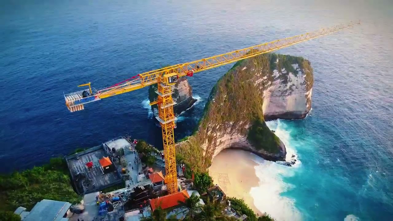 Construction of World's First Cliff Elevator" at Kelingking Beach, Bali, Indonesia