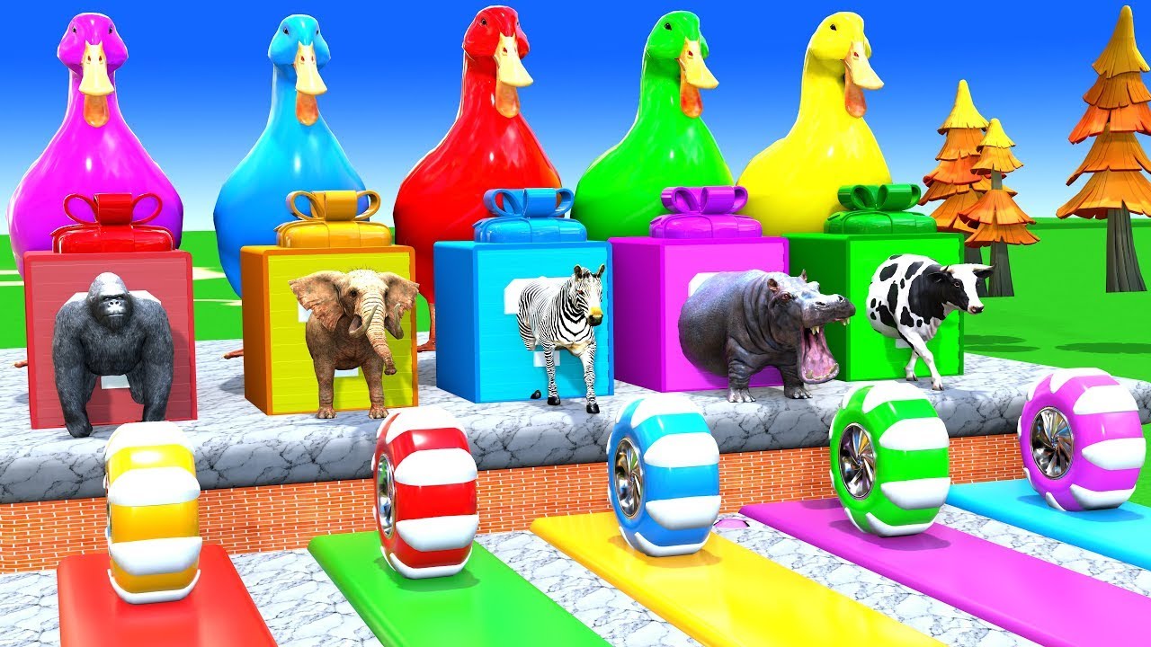 Long Slide Game with Cow Elephant Gorilla Hippopotamus Tiger 3d Animal Game Funny 3d Animals