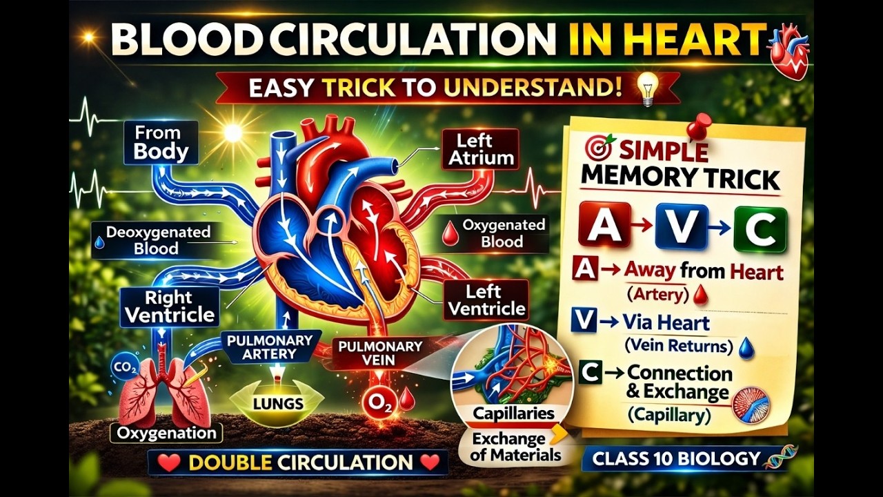 Blood Circulation in Human Heart Made Easy Short Trick to Remember| Class 10 Biology Life Processes