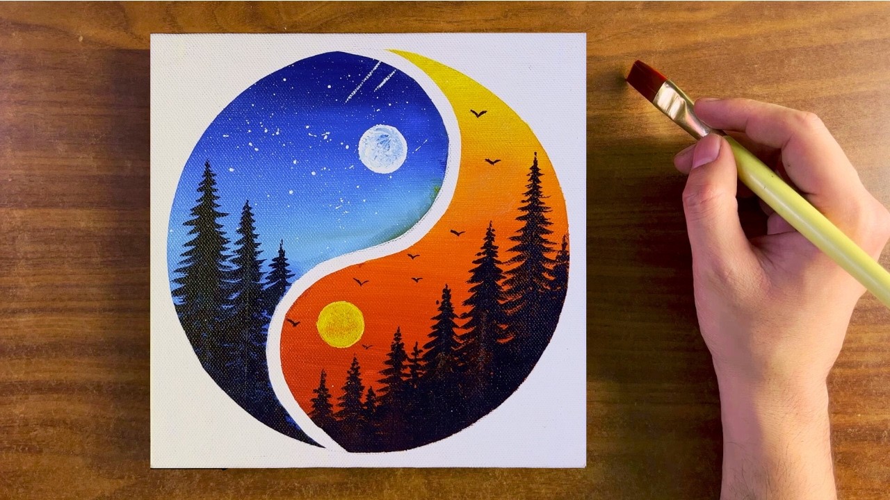 Easy Day & Night  Acrylic Painting on Canvas Step by Step #17 | Acrylic Painting