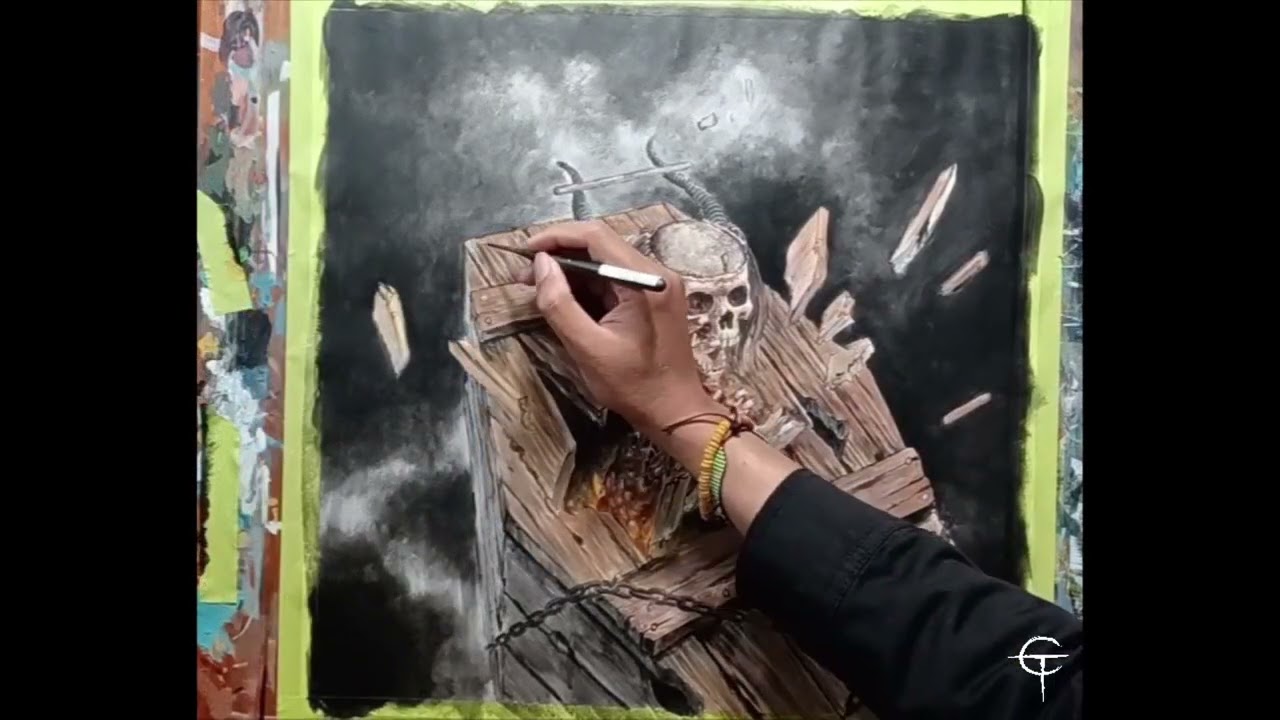 DEATHSTORM - Cascophonies cover. Acrylic painting by Timbul Cahyono