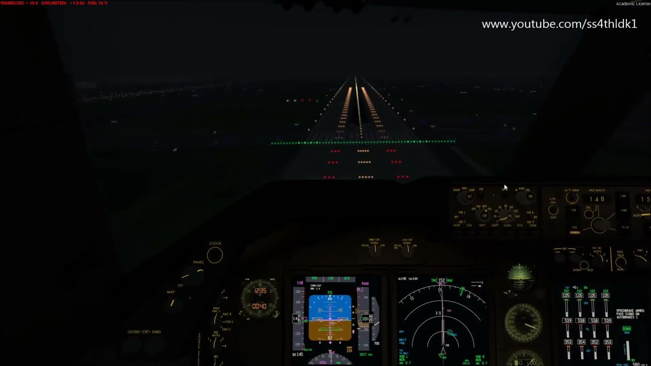 P3D v3.4 PMDG 747 v3 Night landing Cockpit Cabin Tour Video has shown from Pilot Eye