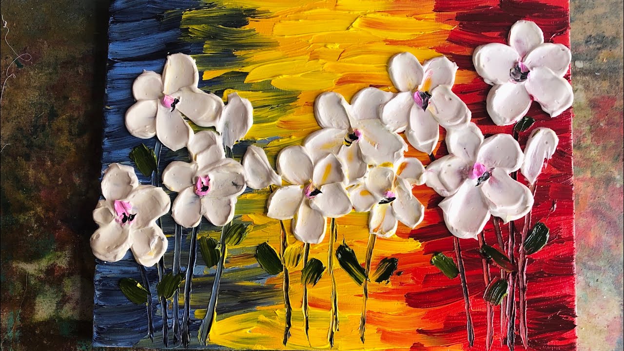 Como pintar flores em tela usando a colher