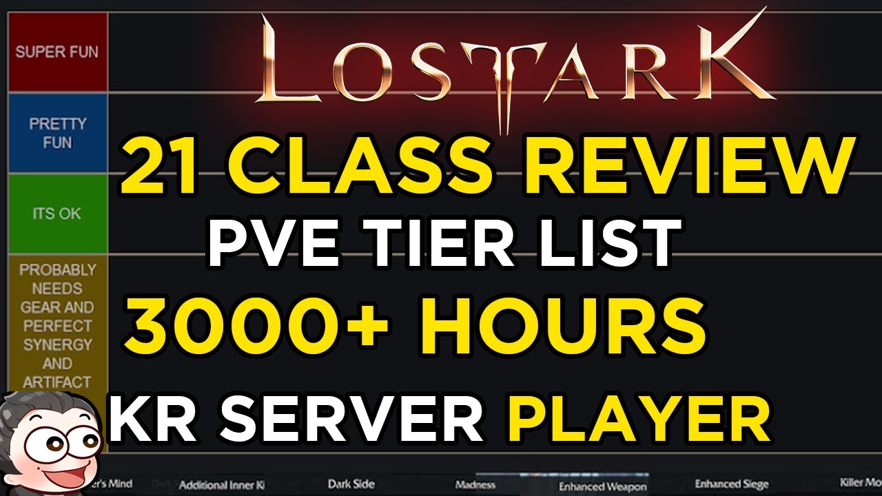 Lost Ark PvE Class Tier List Ranked by FUN 3000 Hours KR Server Player | 21 CLASSES
