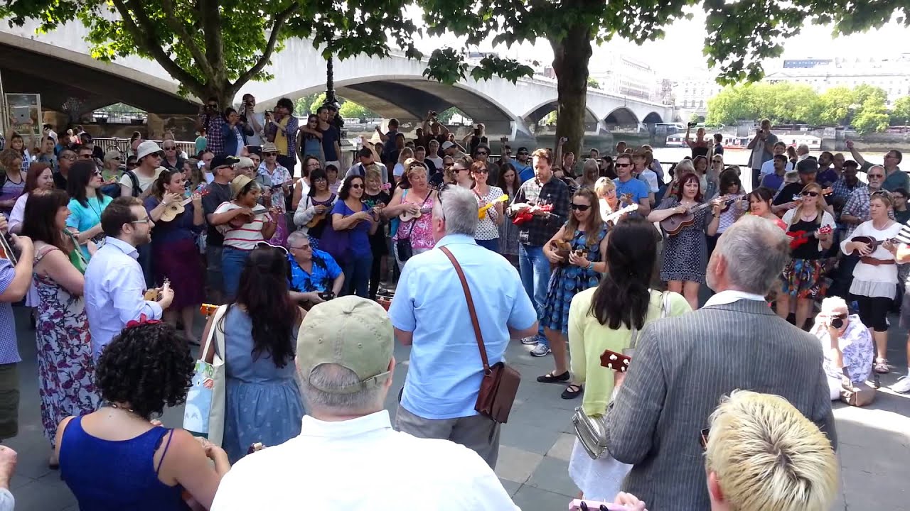8th June 2014 Ukulele Flashmob Flash Mob Kinks Sunny Afternoon Cover South Bank Southbank London