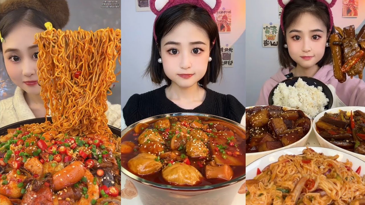 Mukbang#part 363:Eat Spicy🔥noodles🍜   with Rice noodle 🍜 Soup meatball 🧆#foodie #noodles #yummy