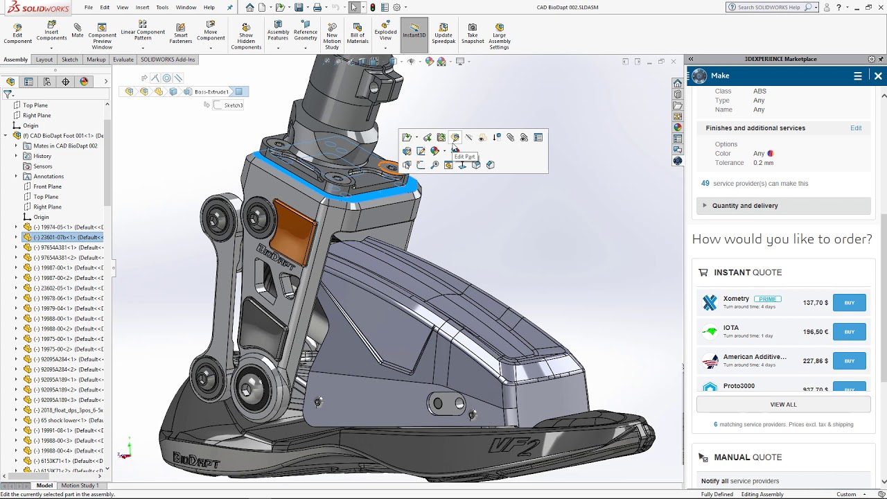 3DEXPERIENCE Make, The On-Demand Manufacturing Platform, within Solidworks