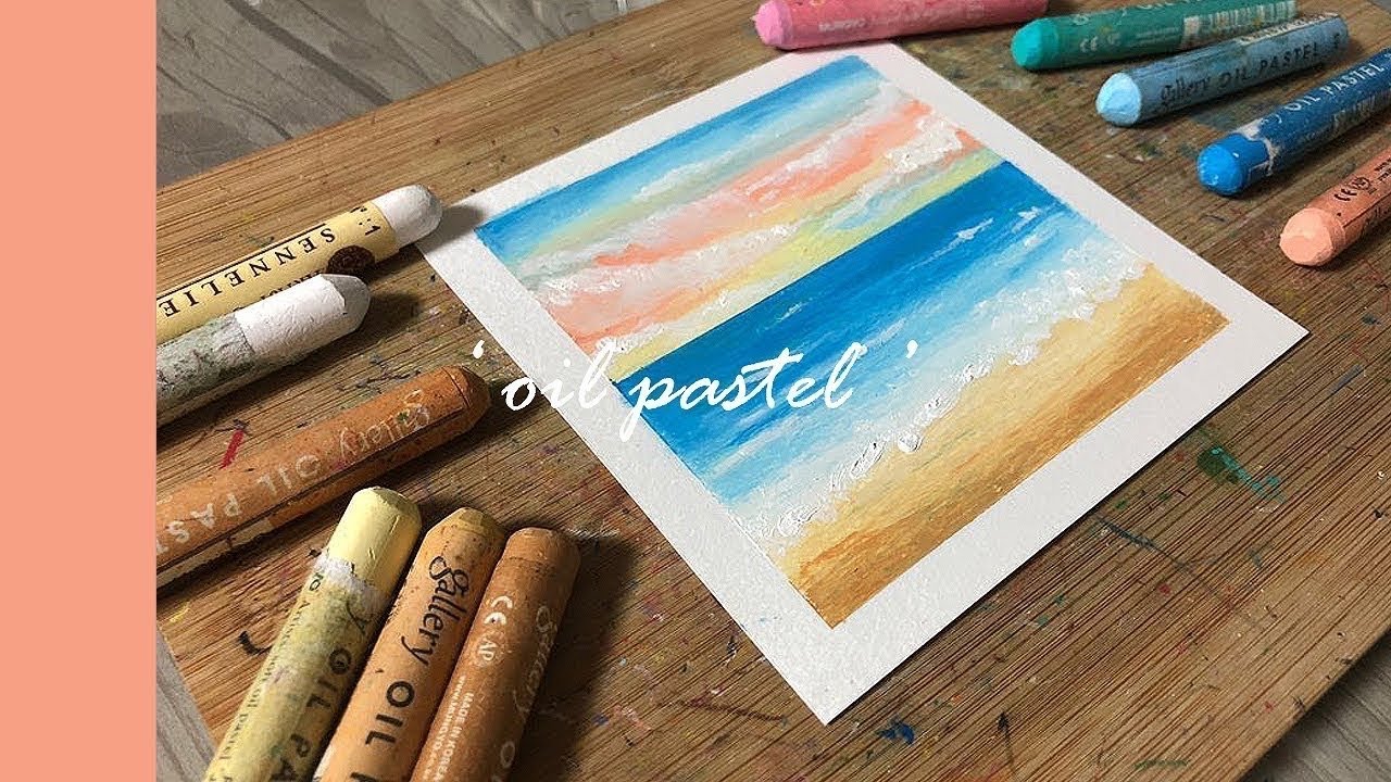 오일파스텔로 풍경화, 간단한 바다 풍경 쉬운 그림그리기 초보 oil pastel drawing beach sea landscape painting