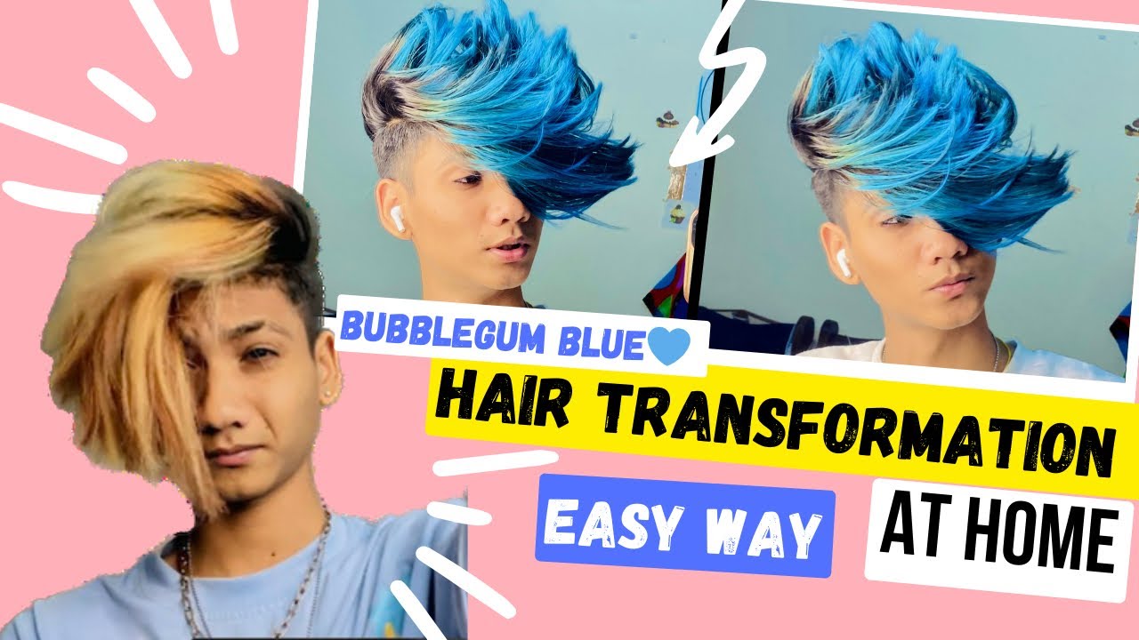 HAIR COLOUR TRANSFORMATION || BUBBLEGUM BLUE💙 || AT HOME || EASYWAY