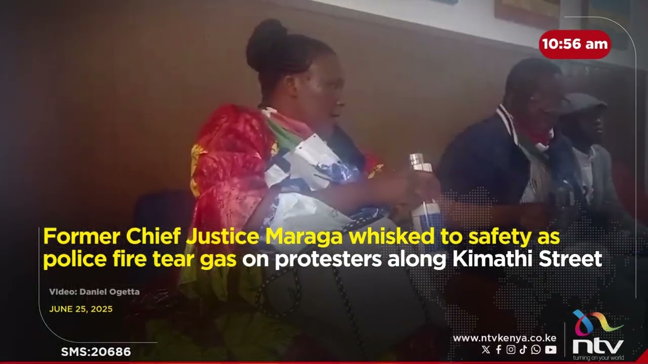 Former CJ  Maraga whisked to safety as police fire tear gas on protesters along Kimathi Street
