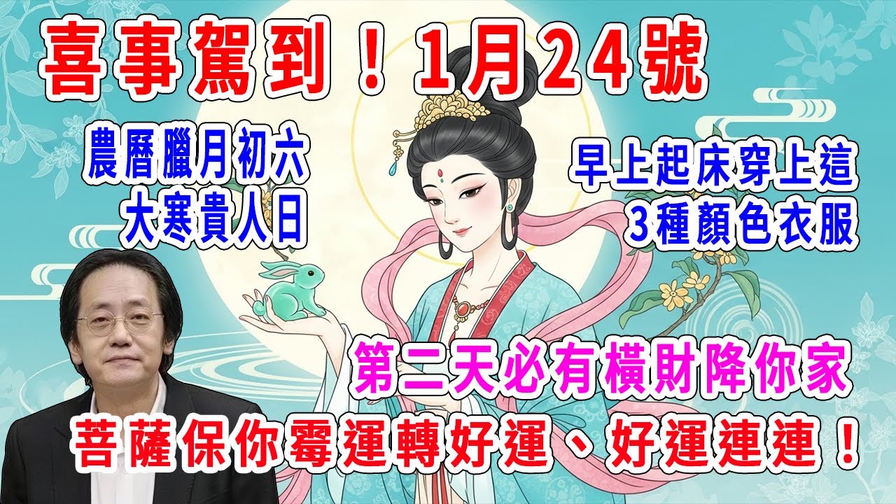 喜事駕到！1月24號，農曆臘月初六，「大寒貴人日」，早上起床穿上這3種顏色衣服，第二天必有橫財降你家，菩薩保你霉運轉好運、好運連連！