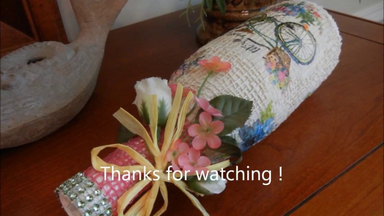 Upcycled Burlap Mixed Media Decoupaged Bottle - Project #6