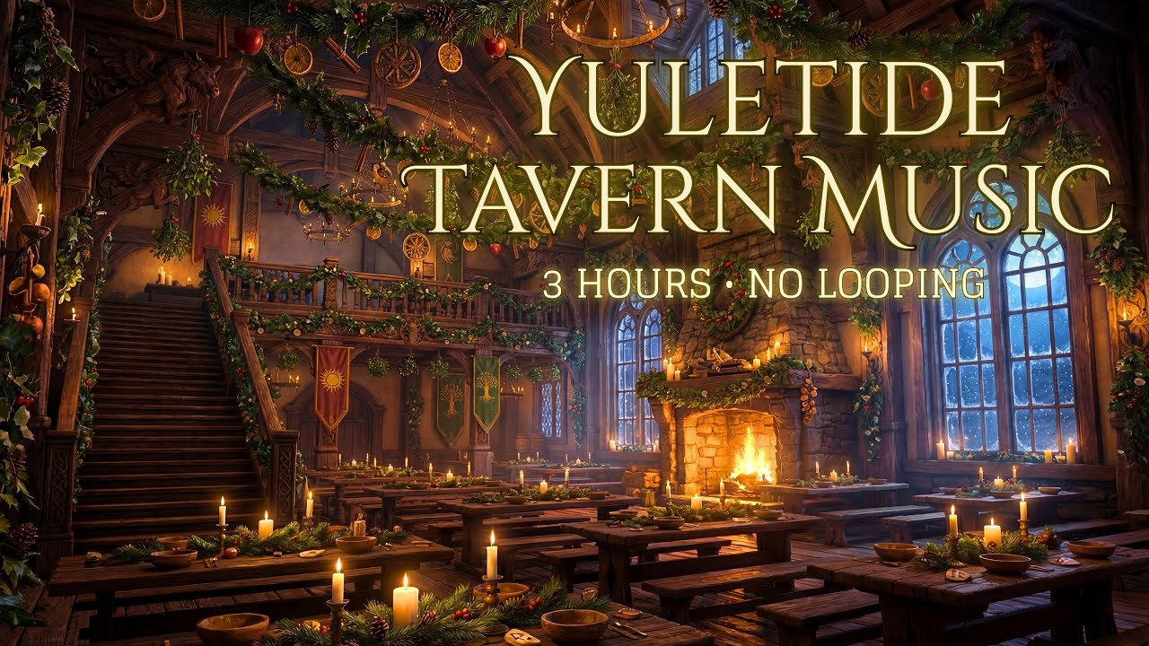 Yuletide Celtic Tavern | Fireplace Crackles & 3 Hours of Warm Holiday Music for Relaxation