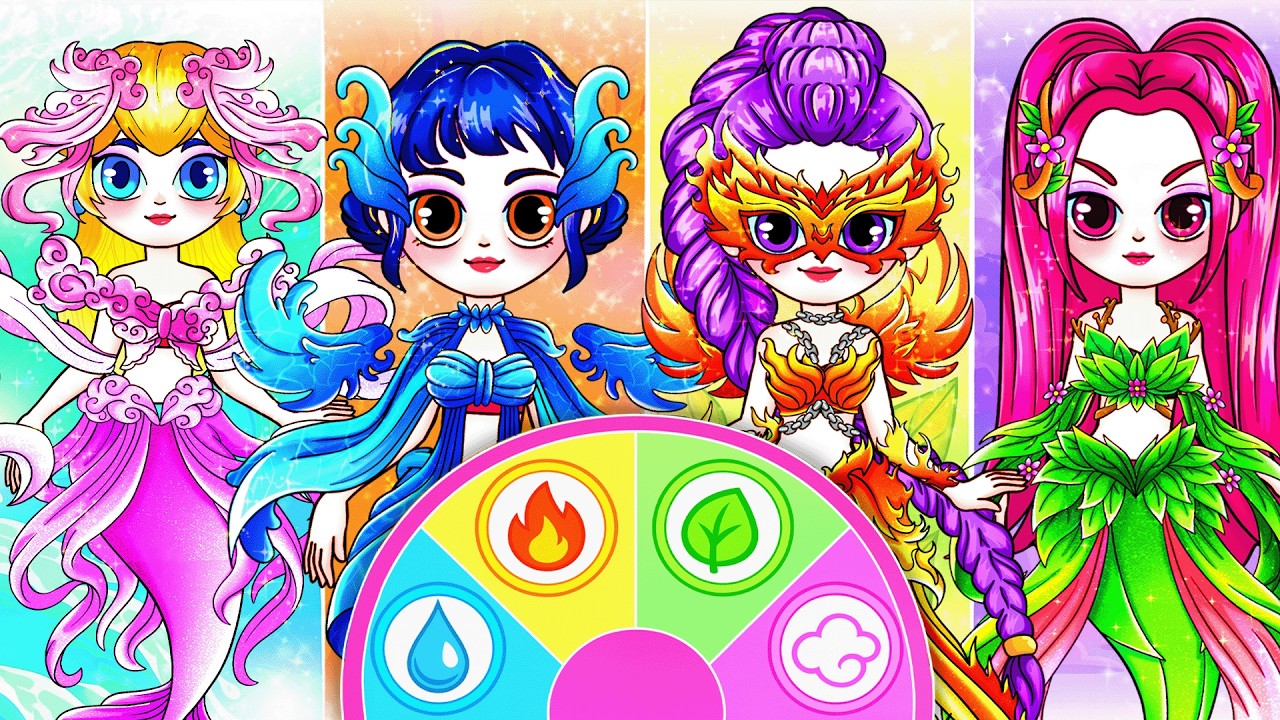 💖Paper DIY💖  Who Would You Choose? Disney Princess Into Four Elements: Fire, Water & Earth Mermaid!