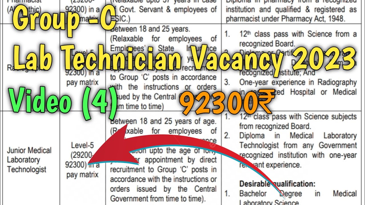 lab Technician Vacancy in Govt ESIC