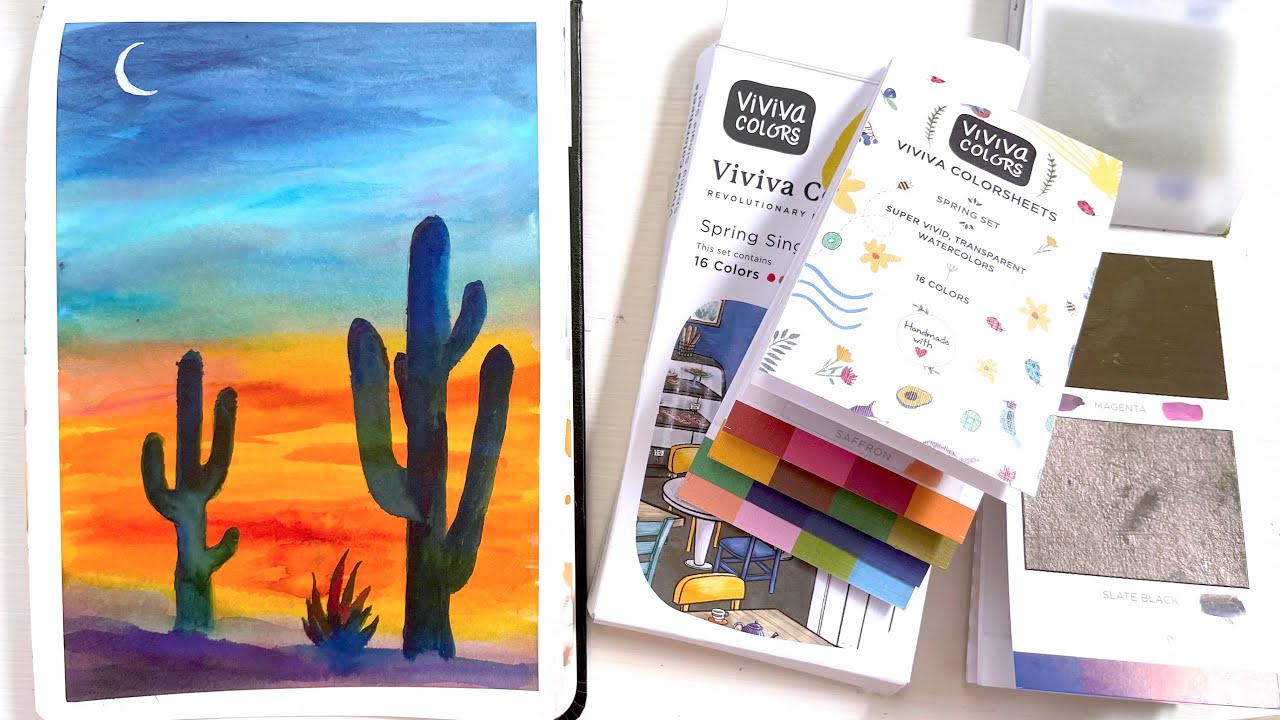 How to Paint a Sunset in Watercolor using Viviva Colorsheets and Viviva Sketchbook
