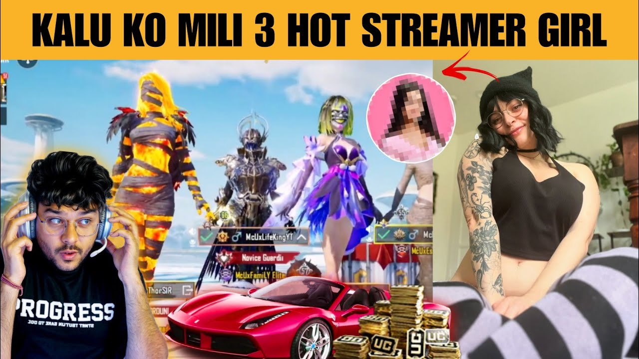 random 3 girls youtuber challenge me for chicken dinner🥰  girls reaction after seeing my inventory🥲
