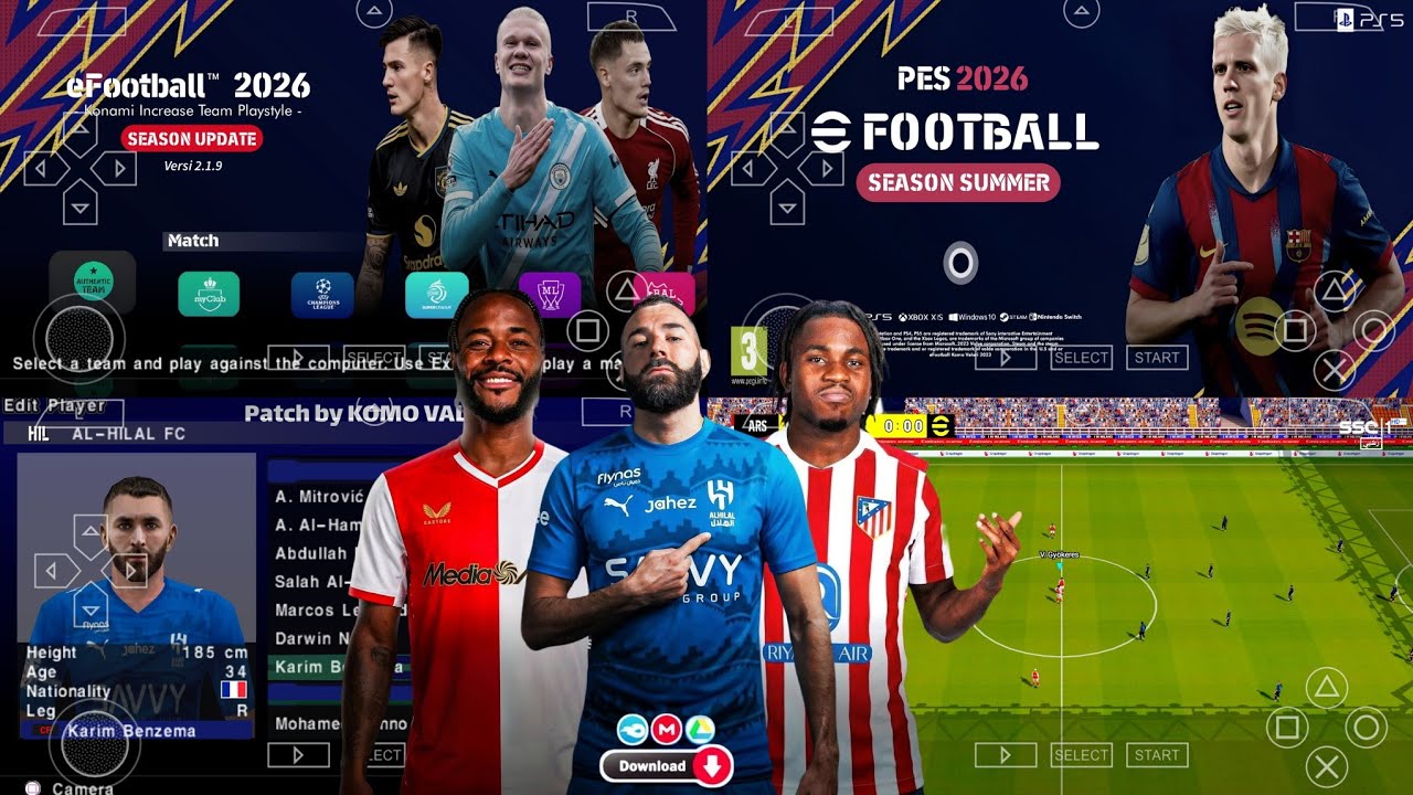 eFootball PES 2026 PPSSPP Android Offline PS5 Camera | Efootball 2026 PSP Full Update PlayerTattoo