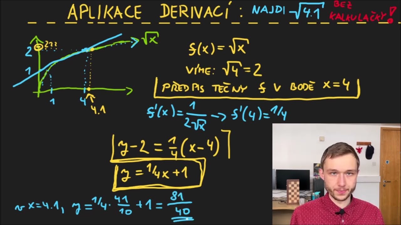 Aplikace derivací - Výpočet odmocniny z 4,1 (lineární aproximace)