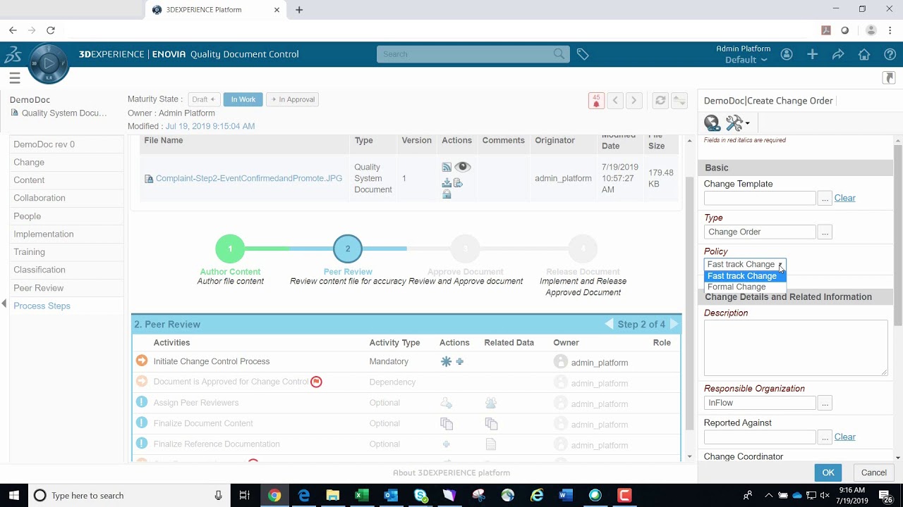 ENOVIA 2019x Quality Documents – Controlled Documents Demo