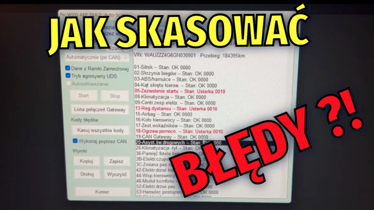 JAK USUNĄĆ BŁĘDY W SAMOCHODZIE? skanowanie i usuwanie błęd&oacute;w (VCDS AUTOSCAN)