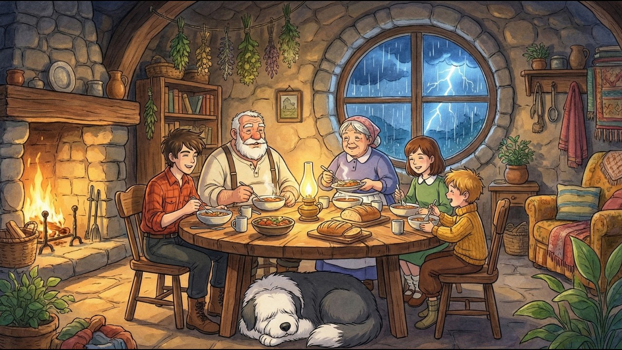 Safe in the Grandparents' Hidden Cave During a Storm ⛈️ (Cozy Ghibli Story)
