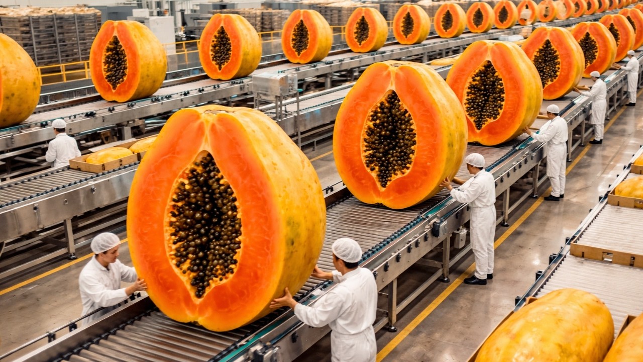 Inside a USA Papaya Factory: The Cleanest, Fastest Fruit-to-Dessert Process Ever!